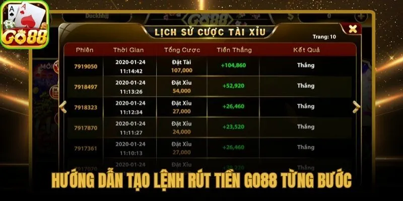 Quy trình tạo lệnh rút tiền Go88 nhanh gọn và chuẩn xác