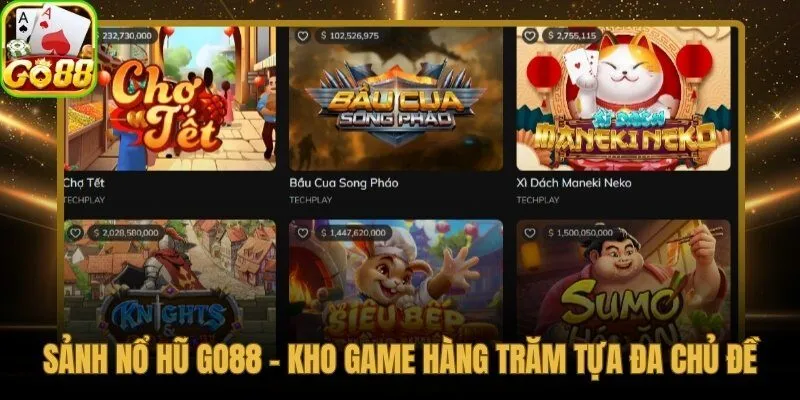Nổ hũ Go88 với hơn 200 tựa slot phân 3 nhóm chủ đề